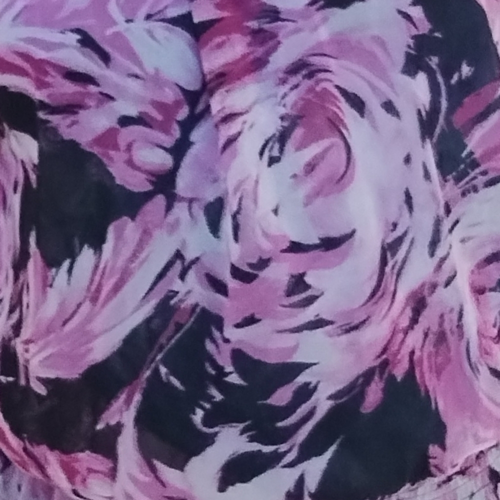 Womens Blouse Plus 1x  pink n black swirl floral sheer mid sleeve top elastic - Picture 3 of 5